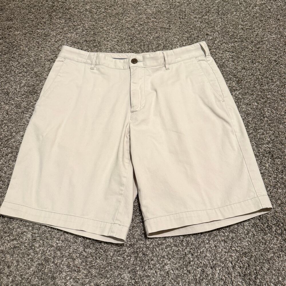 Faherty Brand Mens Chino Shorts Size 31 Khaki Stretch Cotton Flat Front